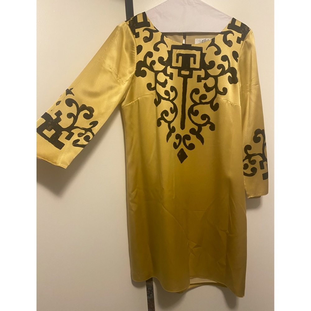 Tibi Gold and Black Silk Dress